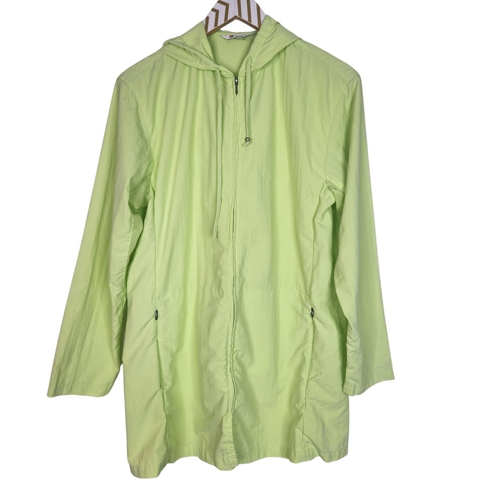 SOLUMBRA Jacket Unisex Small Green Hooded Sun Protection Light Zip Windbreaker